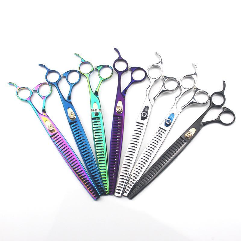 9.0" Gem-Colored Pet Grooming Fishbone Teeth Scissors with Bag