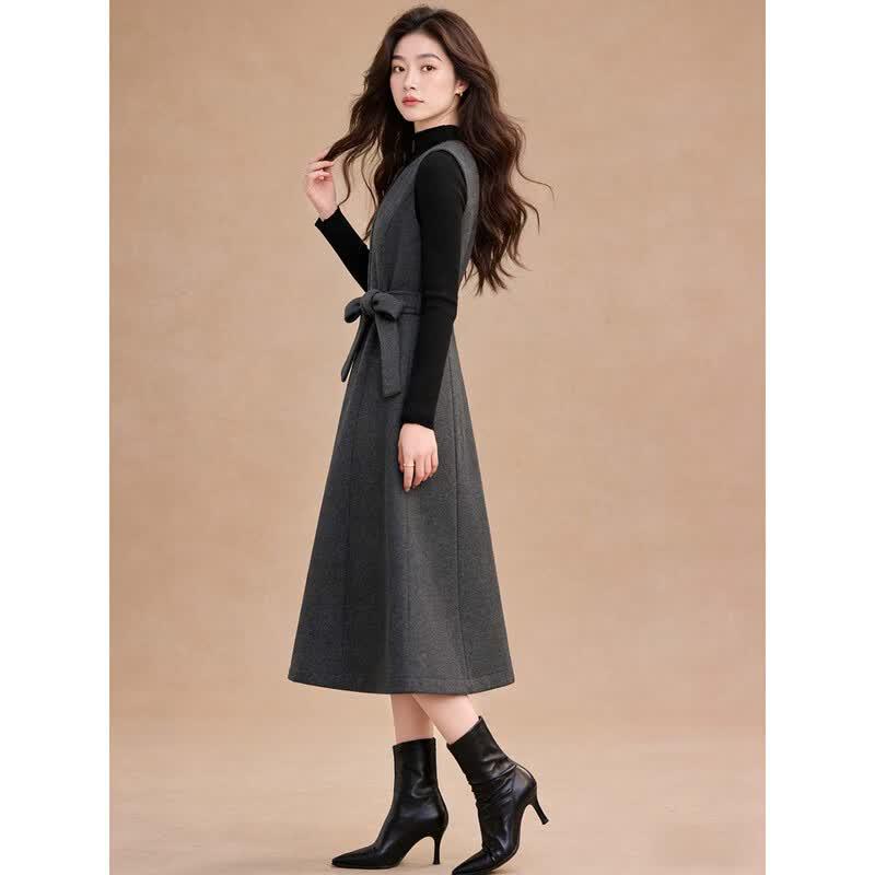D.F.DEAR 2026 Spring High-Neck Top & Sleeveless V-Neck Dress Two-Piece Set