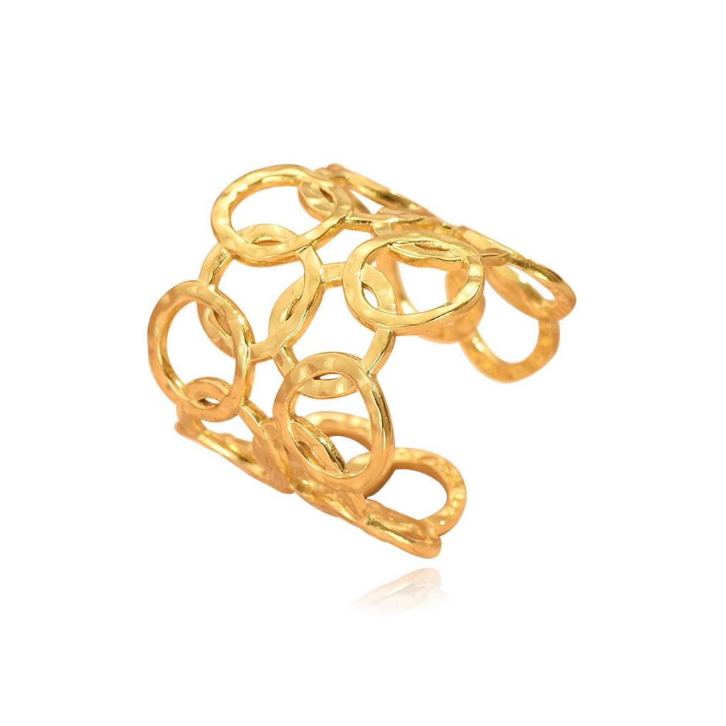 Exaggerated Geometric Circle Textured Stainless Steel Adjustable Ring