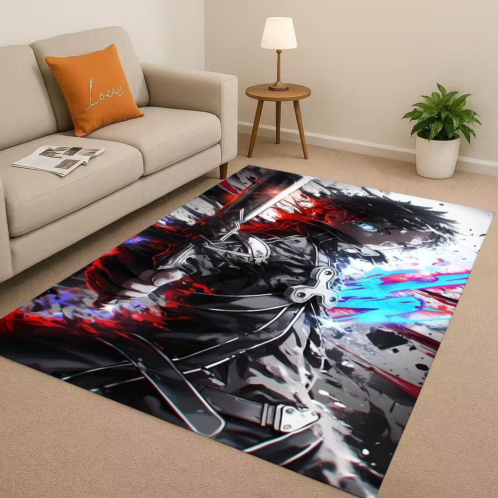 3D Sword Art Online SAO Cartoon Kirito Yuuki Asuna Living Room Non-Slip Area Rug Soft Carpet for Bedroom Sofa,Home Decor Doormat