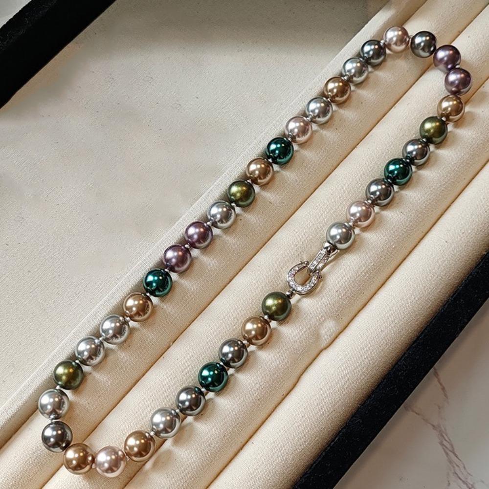 

Metallic Sheen Tahitian Black Pearl Necklace High-gloss Pearl Neckchain Collarbone Chain Dress Rectangular Buckle