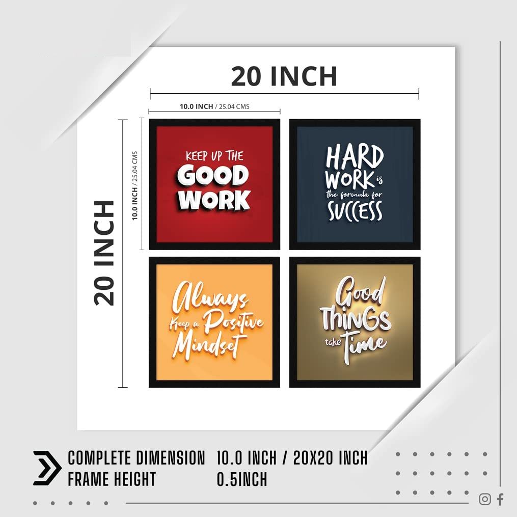 Motivational Wall Frames, Inspirational Quotes Wall Frames For Home Office Study Room Decor, Multicolor Posters With Frame, Set of 4