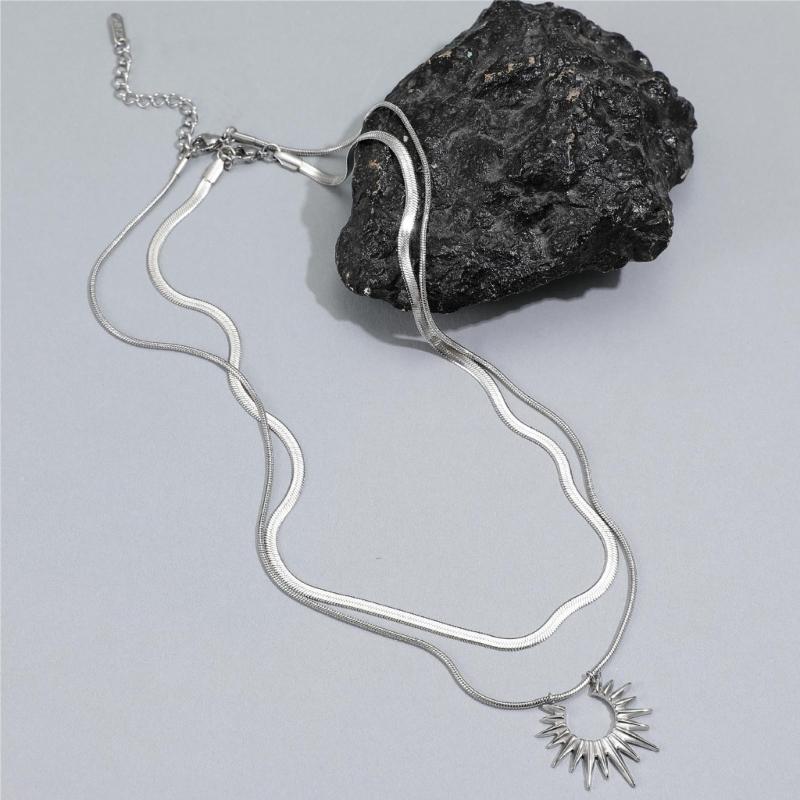 Titanium Steel Necklace Daily Wear Sun Layered Choker for Women Girl Party