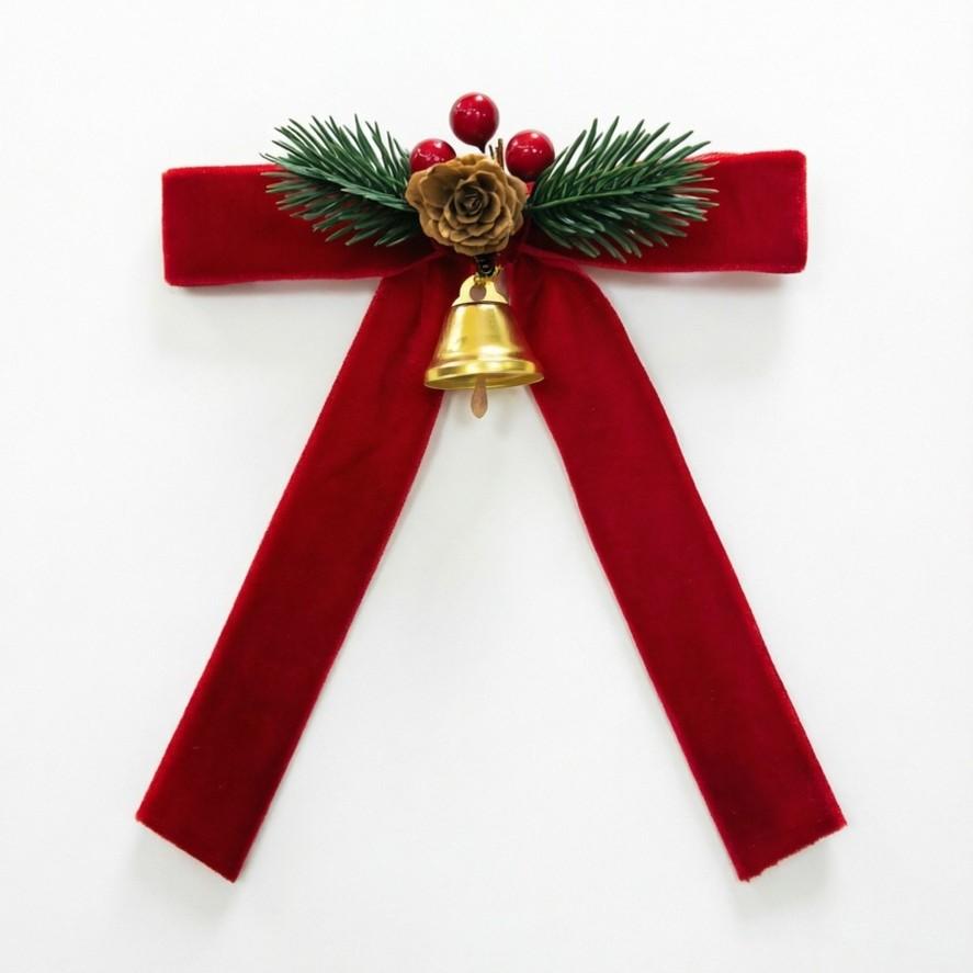 Christmas Velvet Bow & Bell Hanging Ornaments Door Decor