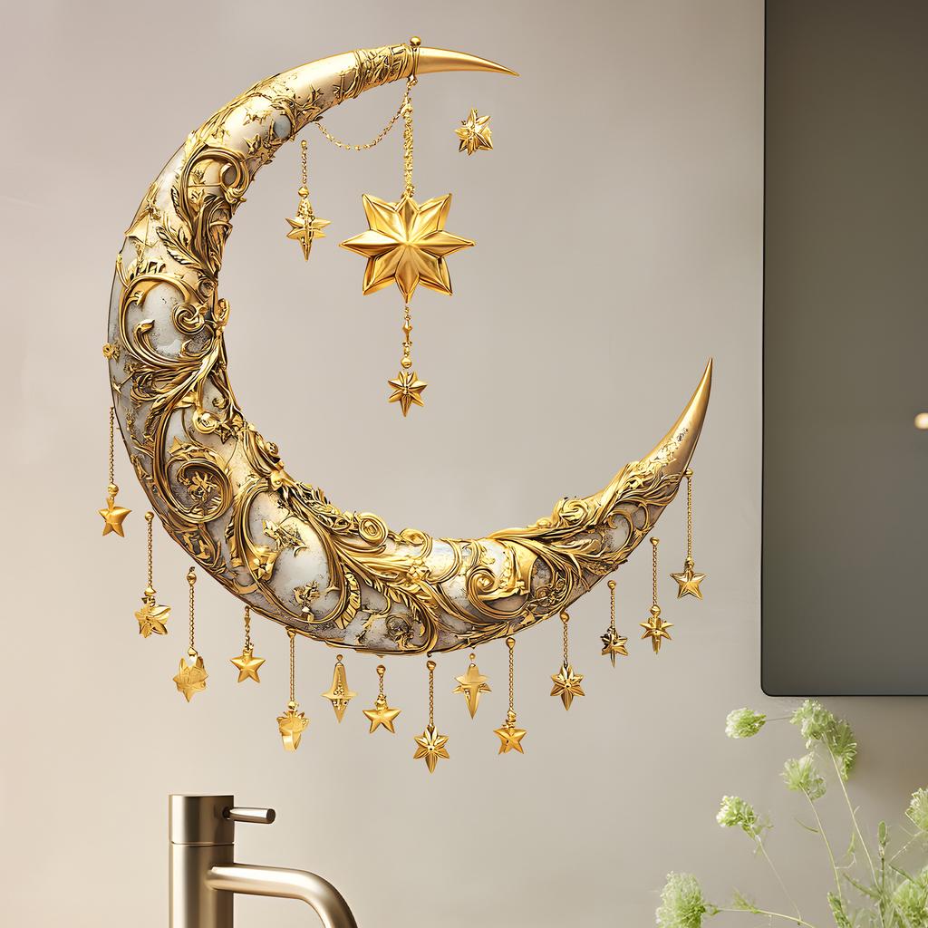 Ornament Creativ Reliefat Lună Stele Agățat Dormitor Sufragerie Decorare Perete Autocolant de Perete