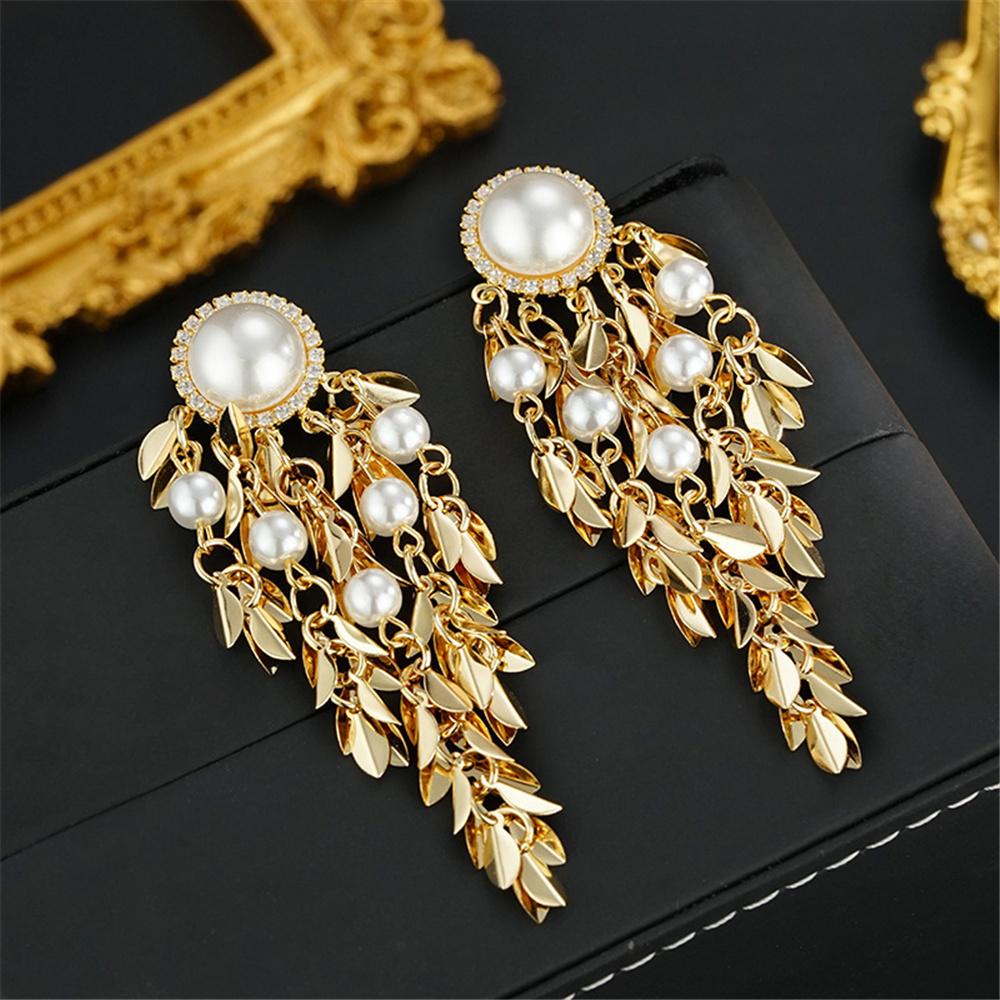 Charm Female White Pear Tree Leaf Drop Dangle Earrings Cute Gold Color Party Jewelry For Women