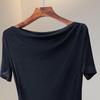 Women's Acetate Blend Short Sleeve Boat Neck Top