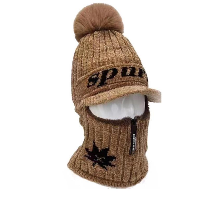Thickened wool cap, fleece ear protectors, knitted hat, wool knitted cold-proof one-piece cycling windproof women's hat