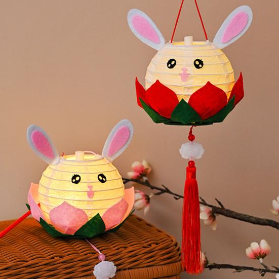 DIY Rabbit Festival Lanterns Kit LED Handmade Lamp Material Package Mid-Autumn Festival Hanging Lamps Parent-Child Crafts Making Tools