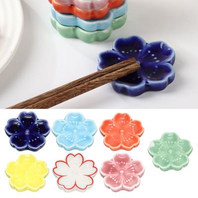 Cute Tableware Spoon Fork Chopstick Rest Colorful Sakura Blossoms Ceramic Chopsticks Holder