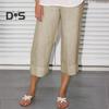 Women Pants Elastic Waist Mid-rise Wide-Leg Casual Pants with Pockets Solid Color Long Trousers Daily Wear