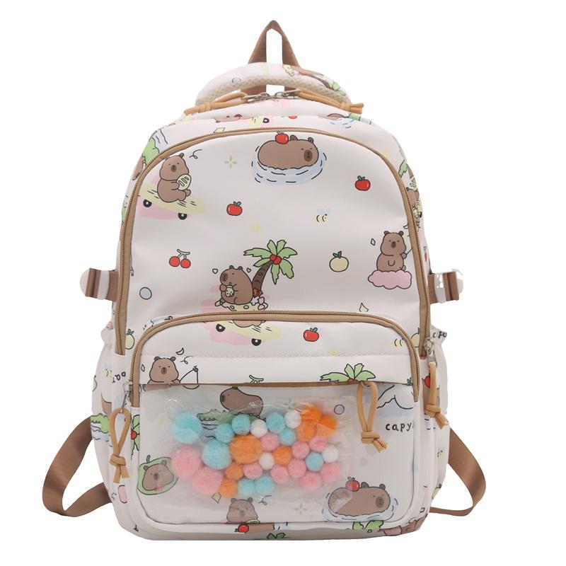 Cartoon Cat Pattern Women's Backpack Plaid Schoolbag