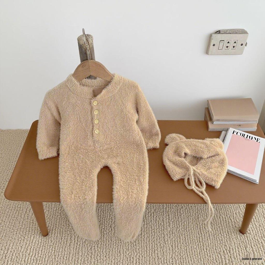 Warmer Schlafanzug mit Füßen: Langarm-Strampler & Hose für Neugeborene