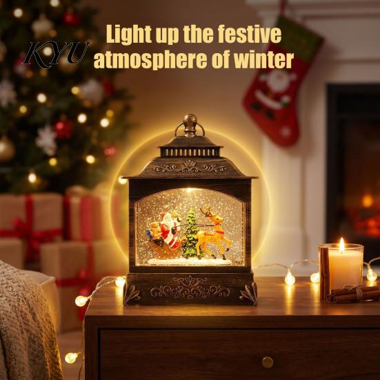 Seasonal Ornament for Christmas Snow Globes with LED Light, Light Up Sphere Decorative Holiday Gift Kids Lantern, Battery/USB Powered Swirling Glitter