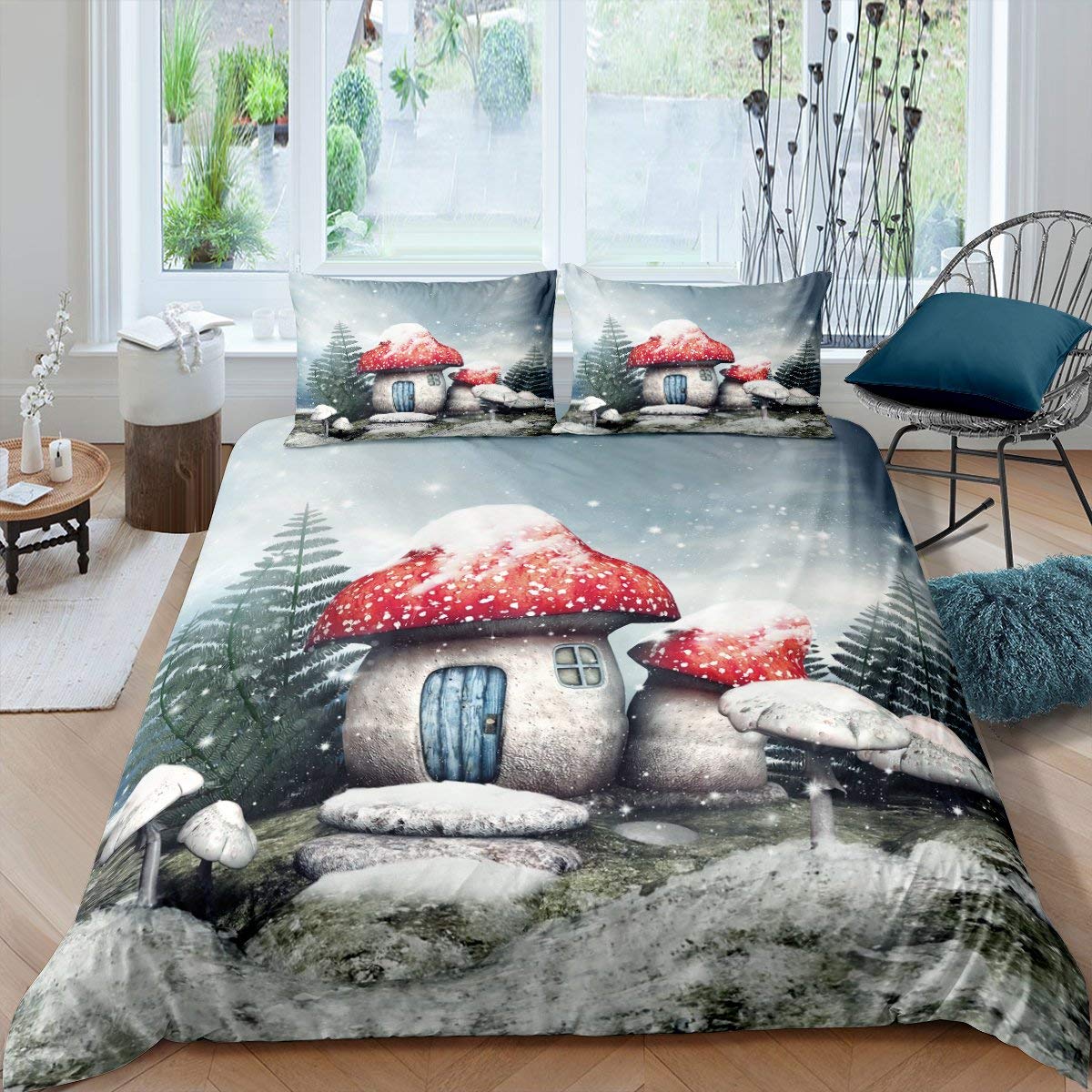

Пододеяльник с грибом, сказочным лесом, волшебным лилипутом, мультяшным грибом, растением, комплект постельного белья, Фэнтезийный сад, полиэстер, пододеяльник 70x133cm 2pcs