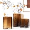 BEPAN 1PC Modern Amber Tree Pattern Creative Square Book Colored Vase Desktop Hydroponic Flowers Glass Vase Ornament