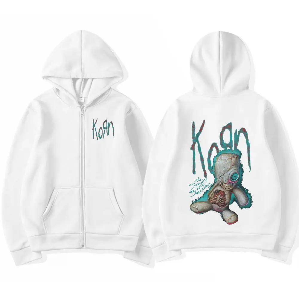 Korn Zipper Hoodies Rock Band WORLD TOUR Sweatshirts Hip Hop Streetwear Zip Up Jacket Men Women Fleece Long Sleeve Clothes