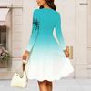 Women Plus Size Round Neck Long Sleeve Clover Printed A Line Flared Dress