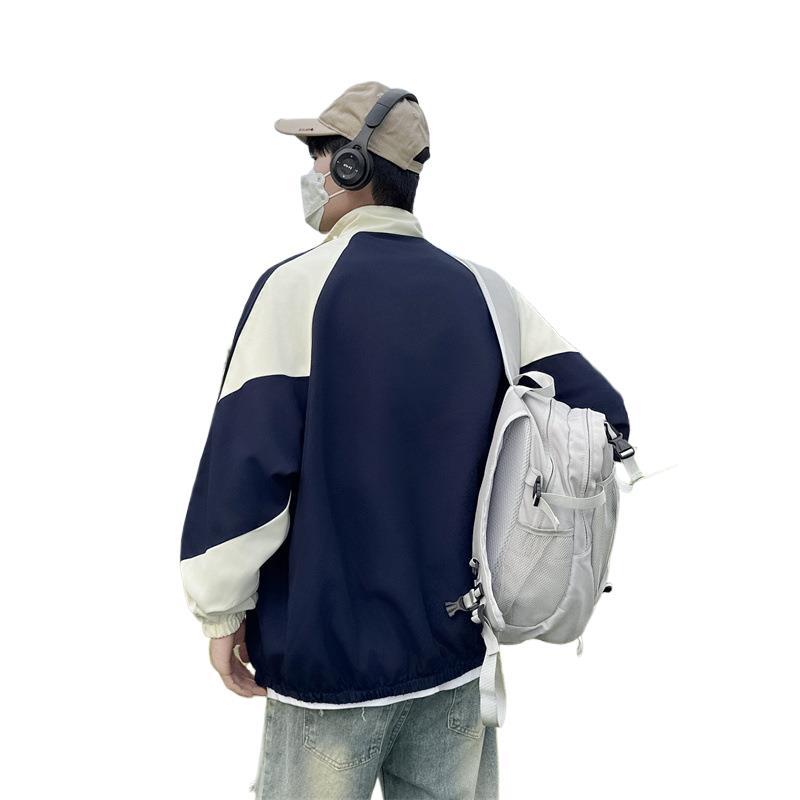 Jacket men's spring and autumn ins trendy brand loose lapel jacket teen student thin tooling trench coat jacket