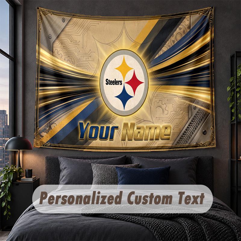 Custom Name Text Tapestry,Pittsburgh Steelers Decorative Wall Hanging, Background Tapestry For Home Bedroom
