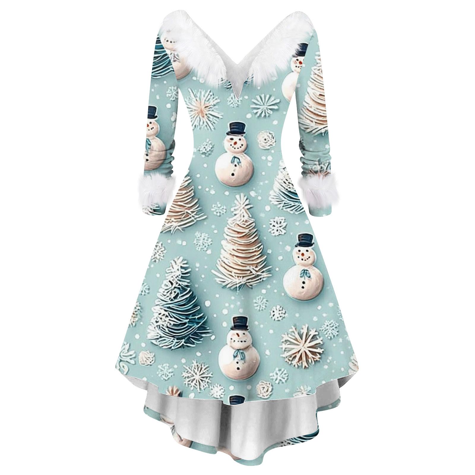 

Женское модное элегантное осенне-зимнее платье с длинным рукавом и V-образным вырезом с рождественским принтом XL