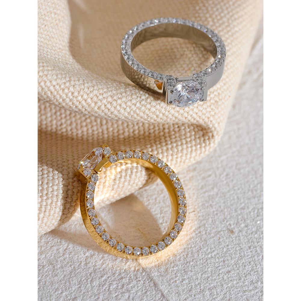 Yhpup Luxury Bling AAA Cubic Zirconia Stainless Steel Fashion Wedding Ring Women High Quality Exquisite Anniversary Jewelry Gift
