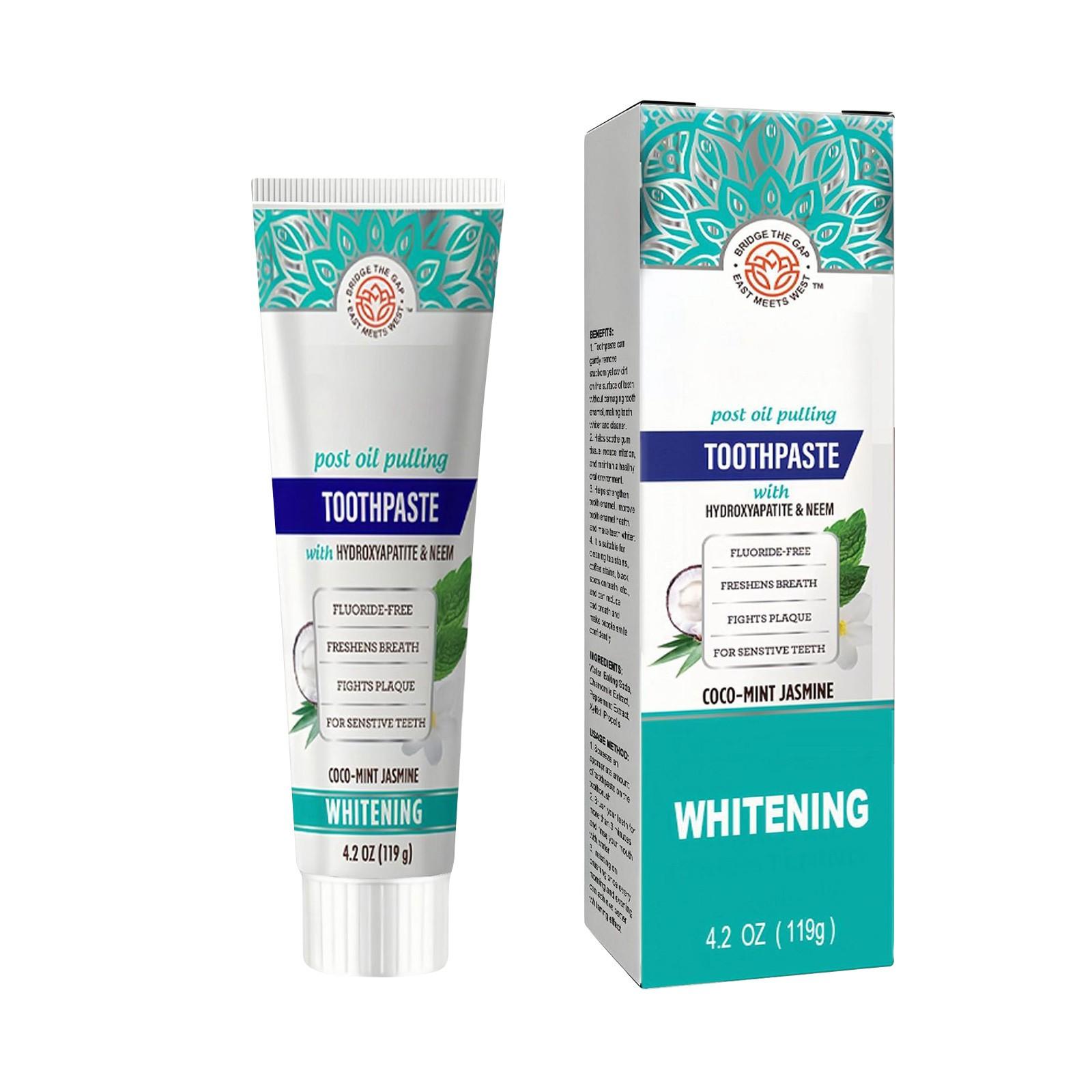 

Отбеливающая зубная паста без фтора с гидроксиапатитом — освежает дыхание, борется с зубным налетом — CocoMint Jasmine Neem