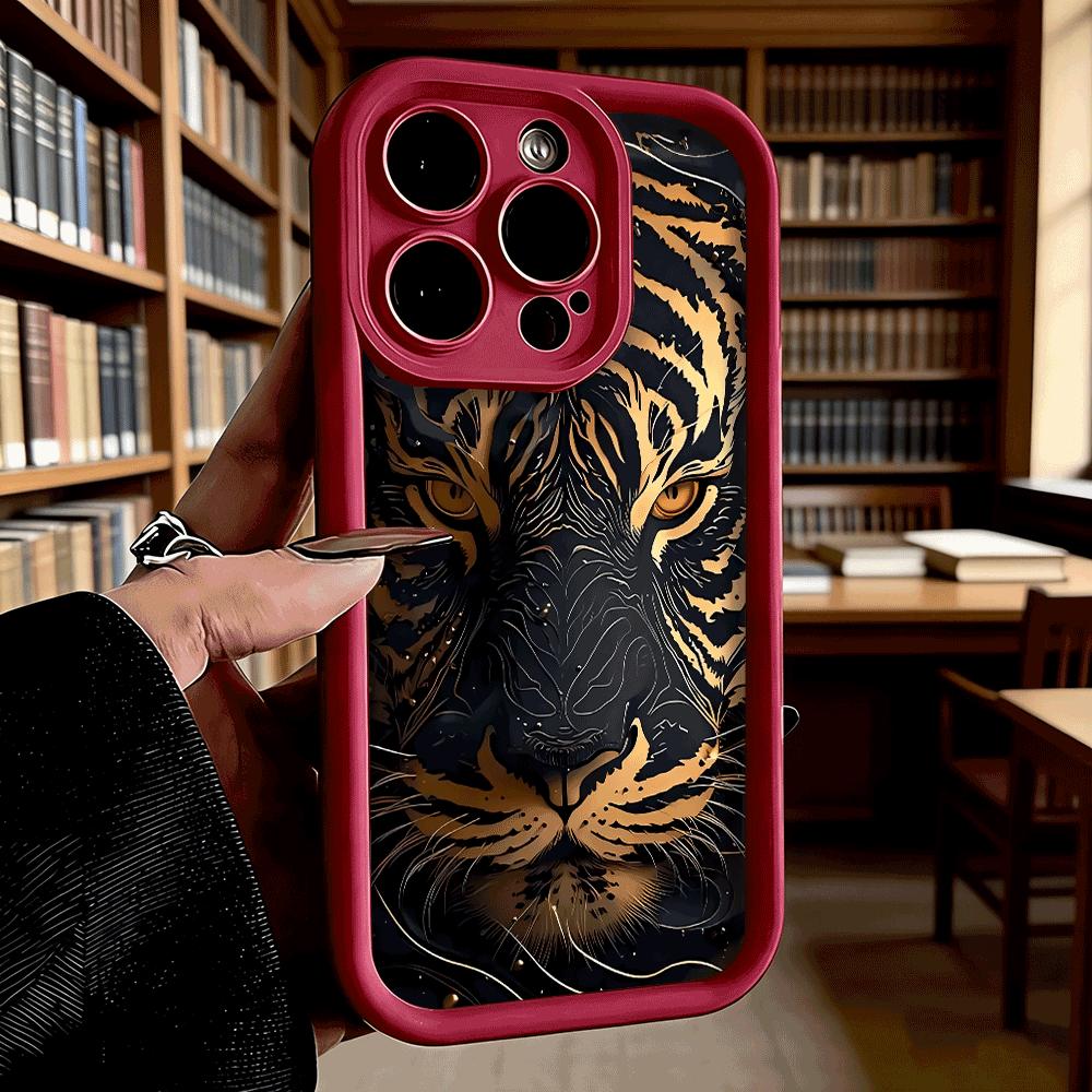 Golden Tiger Face Soft TPU Phone Case for iPhone 17 16 15 14 13 12 11 Pro Max Plus Shockproof Anti-Slip Cover