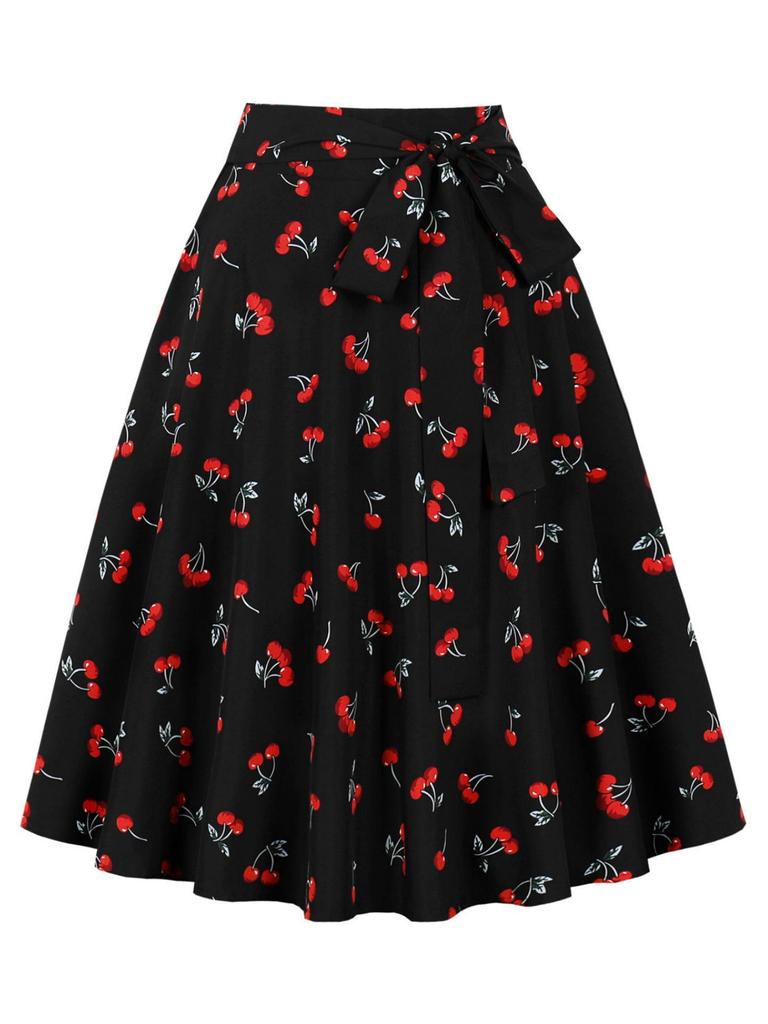 2024 Spring Collection Waist-Tie Print Midi Skirt
