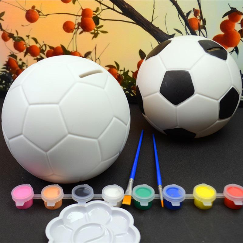 

Handmade Painted Football Piggy Bank – DIY White Graffiti Finish, Perfect for Home Decor