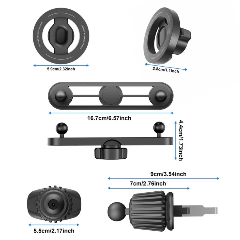 Support de téléphone de voiture magnétique double avec une force de 66 lbs pour une tenue sécurisée Rotation à 360 degrés Design compact Convient à la plupart des véhicules