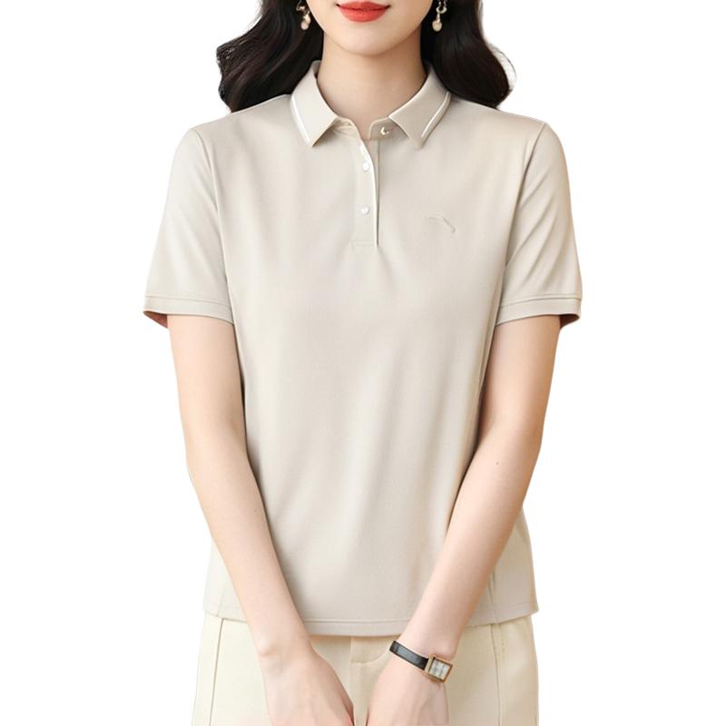Anta Training Series Sports Casual Simple Solid Color Pullover Short Sleeve Polo Shirt Women Polo Shirts Snow-White 162527126-1