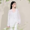 Sancai 2026 Spring New Chinese Embroidered V-Neck Loose Blouse