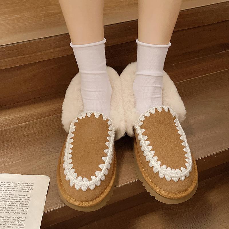 Women's Large Size Soft Sole Heightening Winter Warm Fur One Anti-slip Snow Boots Plush Lined Ankle Boots Outdoor Sports Cotton Boots