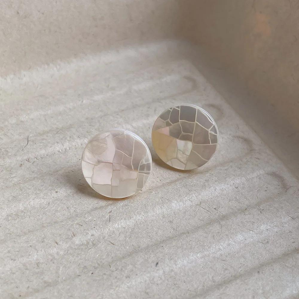 14K Gold Plated Copper Round Natural Shell Dangle Earrings For Women Girls Daily Fashion Jewelry