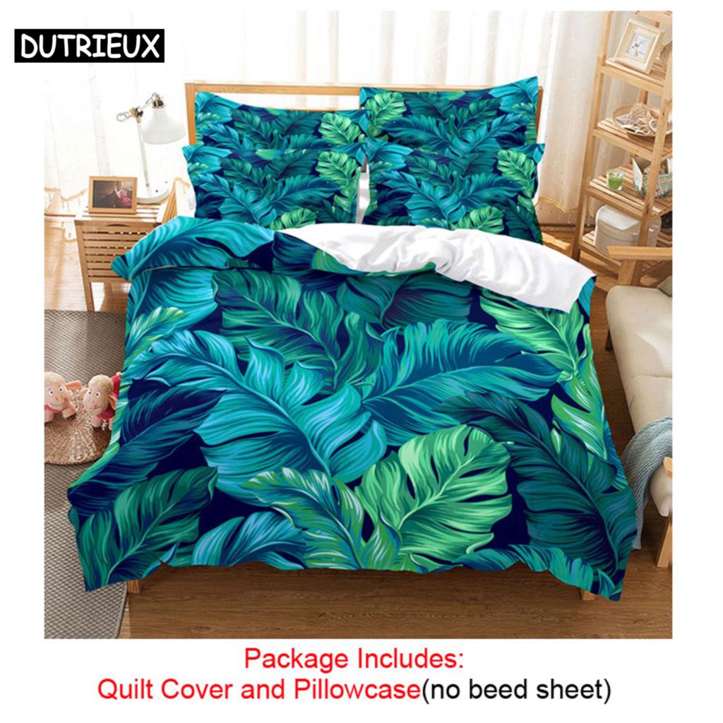 Quilt Duvet Cover Bedding Set Pillowcase Linens Green Plant 3D Queen King Size Double Bed Full Single 220x240 200x200 Bedroom