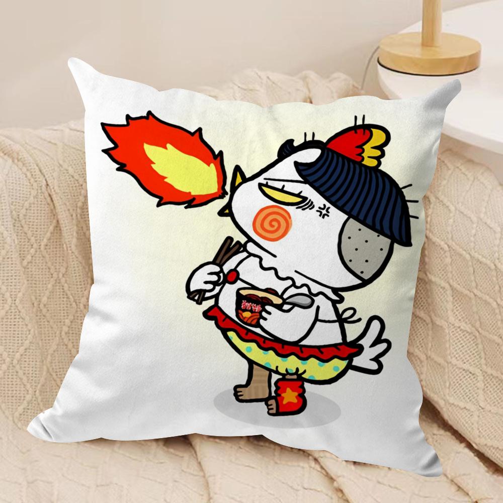 Anime B-Buldak RameSn Cushion Cover Soft Plush Fabric Double-Sided Printed Sofa Cushion Cover for All Seasons Home Decor Gift