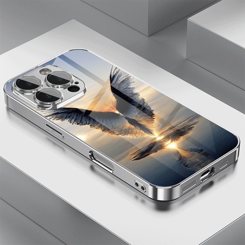 Underwater Wing Pattern Glass Electroplated Phone Case for iPhone 17/16 7/15/15 Pro Max, 14, 13, 12/12 Pro Max/11