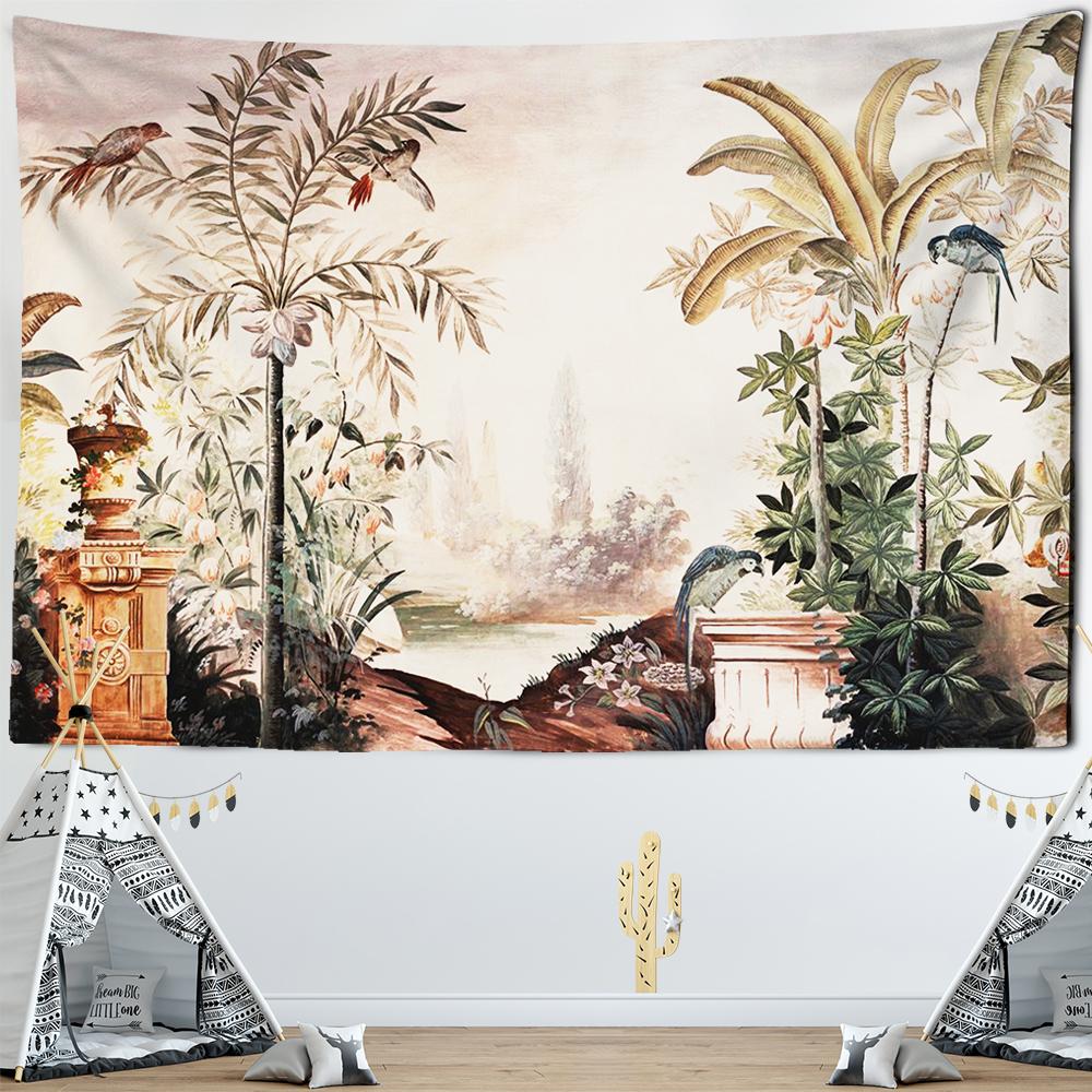 Customizable Palm Tree Tapestry Wall Hanging Tropical Leaves Floral Pattern Wall Beach Mat Animal Background Rug Tapestry
