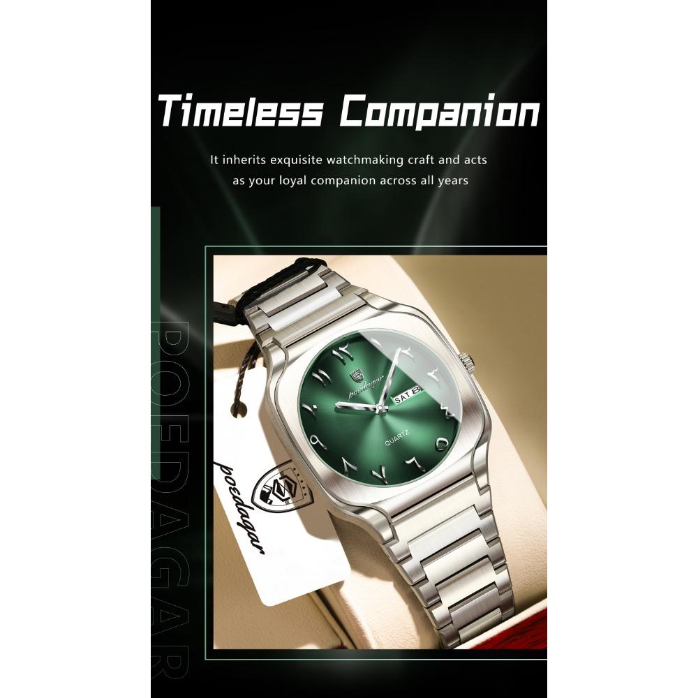 POEDAGAR Luxury Man Wristwatch Original Business Stainless Steel Quartz Watch Waterproof Date Men's Watches Week Clock Reloj