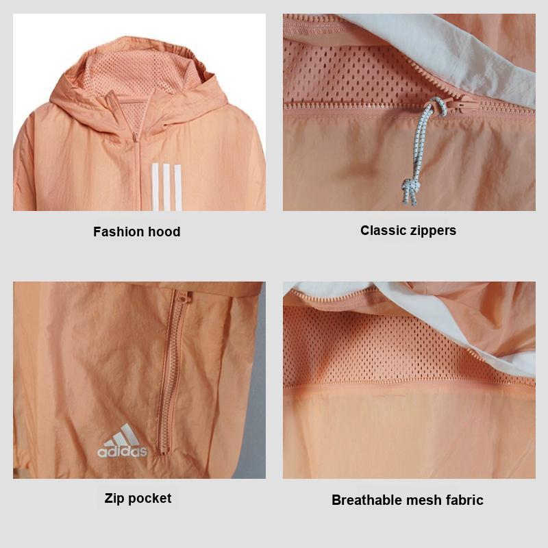 adidas Gestreifter Druck Übergroße Tasche Kapuzenjacke Sonnenschutzjacke Damenjacke Hellrosa H40972