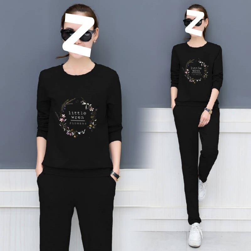

Sports Suit for Women in Spring and Autumn, Korean Style Loose Two-piece Set, Fashionable Casual Autumn Suit for Women 3XL чорний