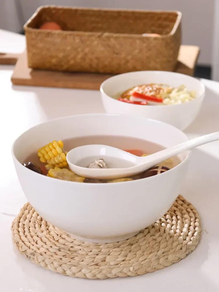 Jingdezhen Bone Bowl White Household Dining Tableware Ceramic Large Rice Bowl Noodle Soup Salad Bowl