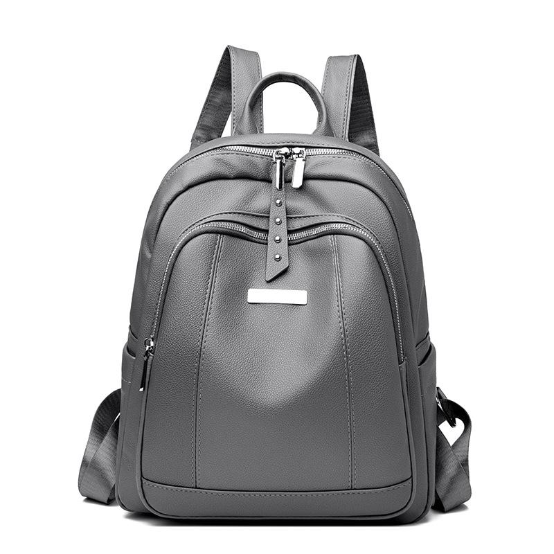 Retro Soft Leather Casual Backpack, Large Capacity, Solid Color, Simple Commuting Backpack, Trendy and Versatile, High School Student Backpack