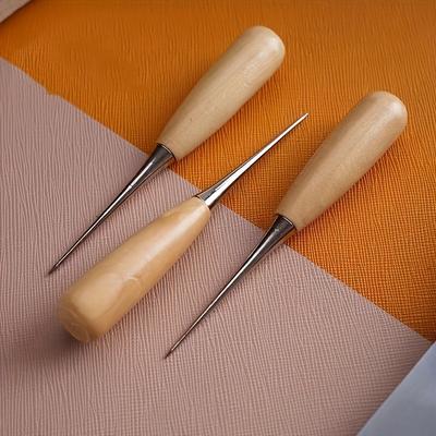 1pc or 3pcs Handmade Leather Tools Round Hole Solid Wood Handle Awl Can Be Drilled