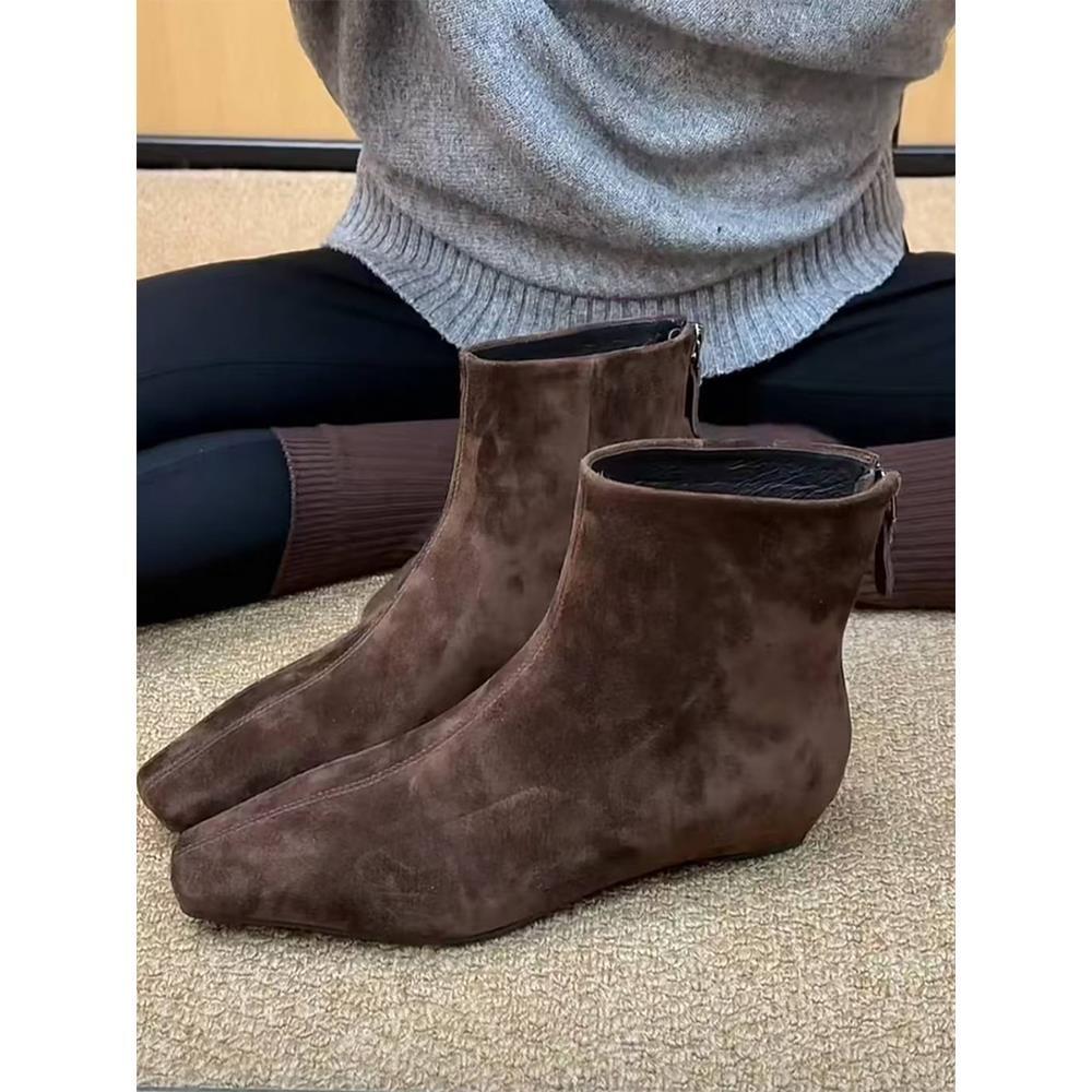 

Blue cabinet version! Huge good-looking short boots women s versatile commuter style square head rear zipper and ankle boots French thin boots 41 коричневий