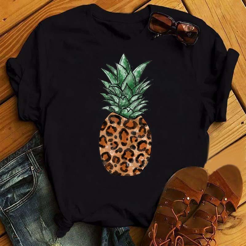 Maycaur Tricou noi pentru femei, Topuri imprimate cu ananas, tricou pentru femei, cu mânecă scurtă, cu decolteu O, tricou pentru femei, cămăși drăguțe de vară