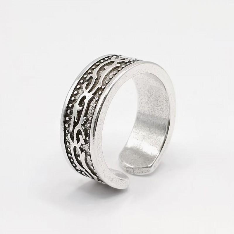 Adjustable Open Ring Men Women Vintage Thorn Leaf Geometric Design Copper Jewelry Bohemian Retro Style