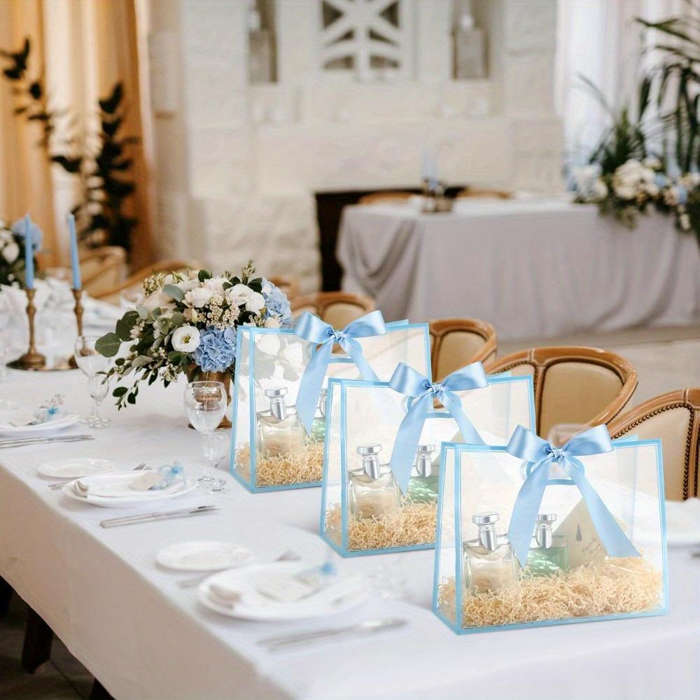 5pcs Plastic Gift Bags with Handle and Ribbon Clear Treat Bags Reusable Thank You Gift Bags Party Favors Bags Gift Wrap Bag