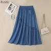 ZANZEA Womens Loose Casual Solid Color Long Skirts